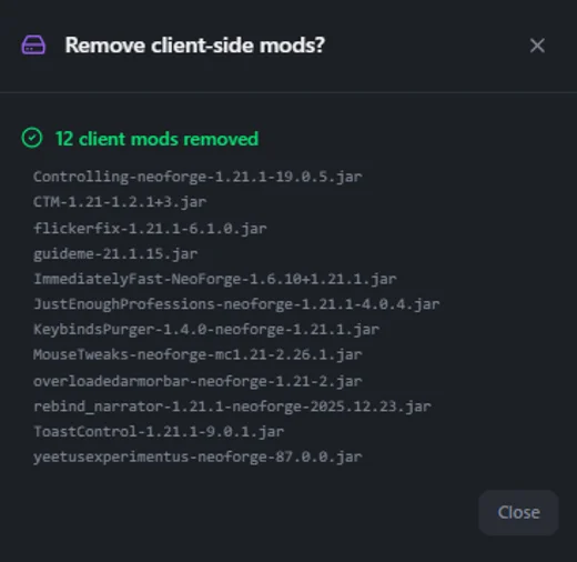 HelixMC Server Pack Strip — client mods removed